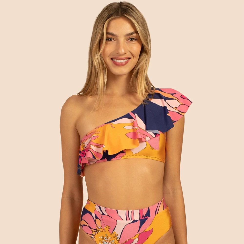Trina Turk Breeze Asymmetrical Off The Shoulder Bikini Top, 12